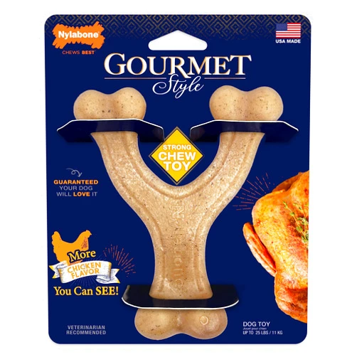 Nylabone Gourmet Style Strong Chew Wishbone Dog Chew Toy, Chicken Flavor, Small/Regular (1 Count)