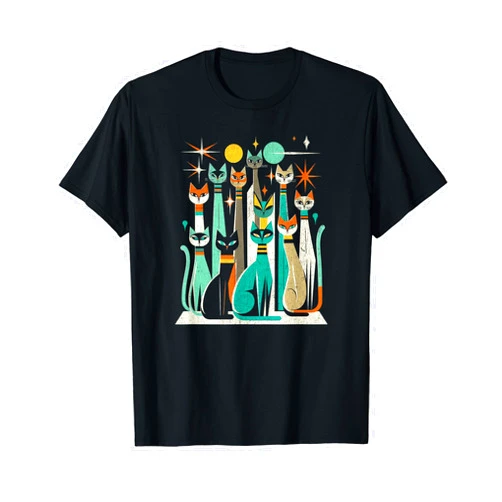 The Vintage Retro Mid-Century Cat Lover Boutique Vintage Retro Mid-Century Long Neck Cats 50s 60s Style T-Shirt