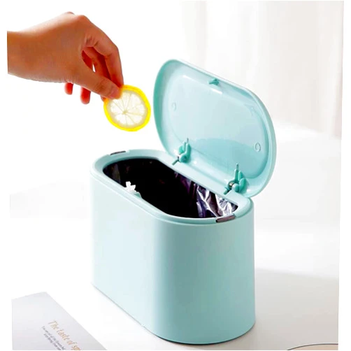 LTWQLing Mini Trash Can with Lid - Removable Small Garbage Can, Tiny Plastic Trash Bin, Pop Up Countertop Wastebasket, Counter Garbage Lint Bin for Bathroom,Office,Kitchen,Desk,Coffee Table(Sky Blue)