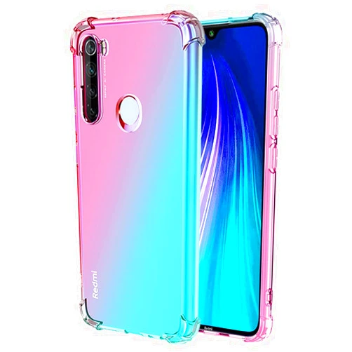 Ueokeird for Redmi Note 8T M1908C3XG Case, Clear Cute Gradient Phone Case Slim Anti Scratch Flexible TPU Cover Shockproof Protective Case for Xiaomi Redmi Note 8T (Pink/Green)