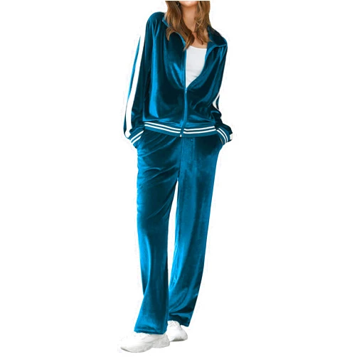 Ekouaer Women's Velvet Velor Tracksuits 2 Piece Lounge Outfits Zip Up Sweatshirt and Sweatpants with Pockets S-3XL