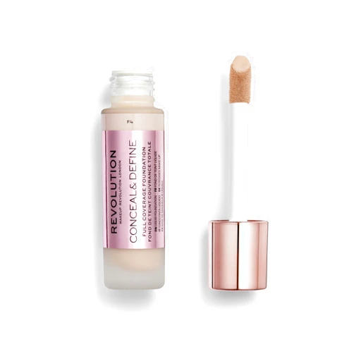 Makeup Revolution Revolution Beauty, Conceal & Define Foundation, Full Coverage, Long-Lasting Matte Finish, Vegan & Cruelty Free, F4 Light Skin Tones, 0.8 Fl.Oz.