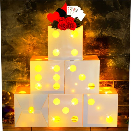 Motipuns 6 Pcs Large Dice Favor Boxes with Light,Large Dice Box Casino Party Decorations, Casino Birthday Party Balloon Boxes for Game Night Las Vegas Party Decorations (White,11.8 Inch)
