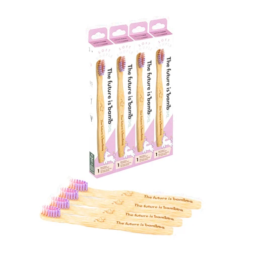 The future is bamboo Unicorn Toothbrush for Kids - Made from Sustainable Bamboo for a Natural & Eco-Friendly Feel, Soft Wave Bristles, Biodegradable Wooden Handle | (Pack of 4, Unicorn)