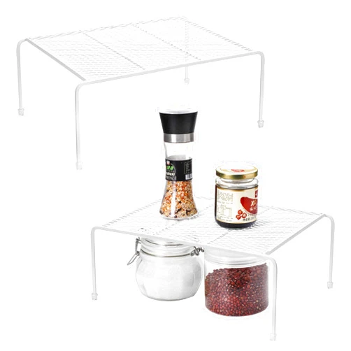 Lonian Kitchen Cupboard Organiser, Home and Kitchen Metal Storage Shelf Wire Rack for Kitchen Cabinets, Counter-Tops, Pantries, Food and Utensils (Pack of 2, White)