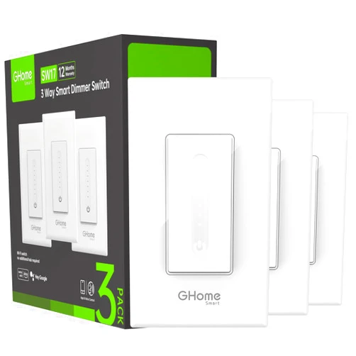 GHome Smart 3 Way Dimmer Switch, 3 Way Smart Switch for Light Compatible with Alexa, Google Assistant, Neutral Wire Needed, 2.4GHz WiFi Light Switch, UL Certified, No Hub Required, 3 Pack