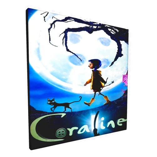 ELISEGILES ELISE GILES Coraline Blue Full Moon Nightmare Cat Painting Wall Art Canvas Pictures Artwork Wall Art for Bedroom Living Room Bathroom Decoration Framed Ready to Hang 12x12 Inch