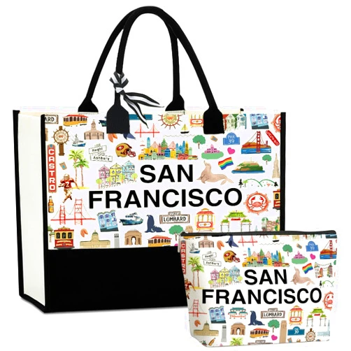 NBIAN Boston Dallas Washington DC San Francisco Los Angeles China Travel Tote Bag Makeup Bag Set