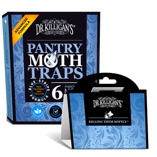 Dr. Killigan's Premium Double Potent Pantry Moth Traps with Pheromones Prime, Indian Meal Moth Traps for House, How to Get Rid of Moths in House (6 Count, Blue)