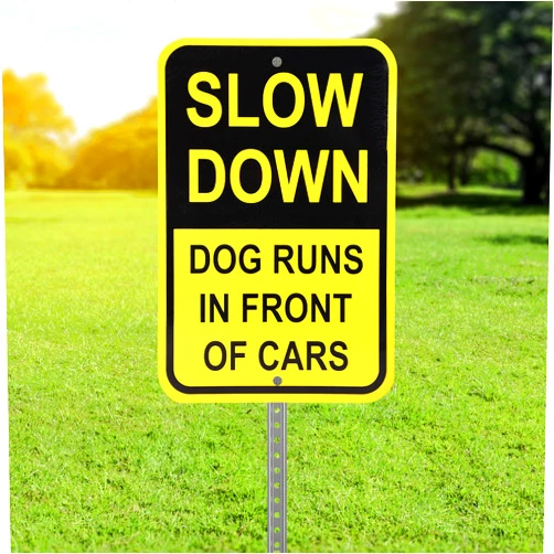 Bigtime Signs Bigtime Reflective Dog Slow Down Signs - Durable Metal Caution Sign for Neighborhood Safety - Features Multiple Animal Crossing Messages - Suitable for Indoor and Outdoor Use