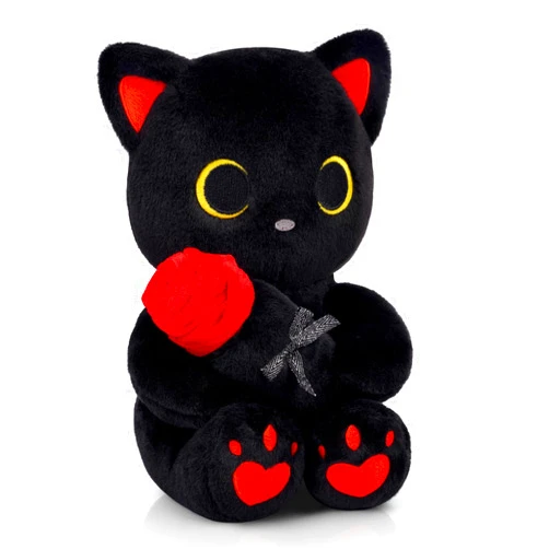 Hagusahuo Black Cat Plush Holding Rose, 8 Inch Kawaii Valentines Plushies with Bow & Heart, Cute Plush Toy Soft Valentine's Day Gift for Her, Girlfriend, Wife, Kids