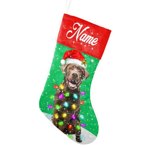 OAHEDIAM Custom Christmas Stockings Personalized Name Cute Christmas Dog Fireplace Decoration Holiday Stocking Decor Gift for Family Friends 7.87x17.52 inch