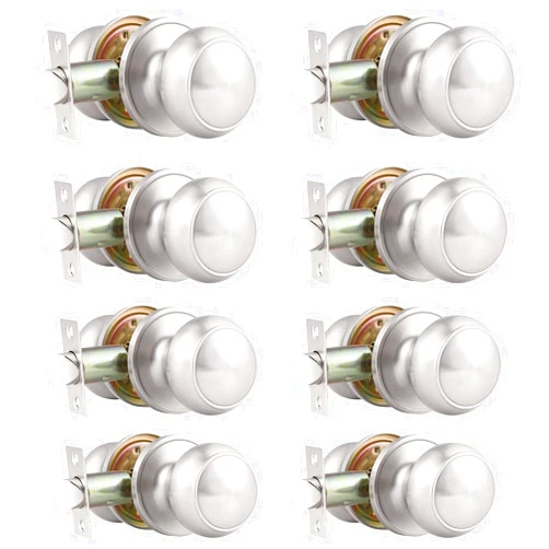 Probrico 8 Pack Interior Passage Keyless Door Knobs Door Lock Handle Handleset Lockset Without Key Doorknobs Satin Nickel for Hall/Closet-Door Knob