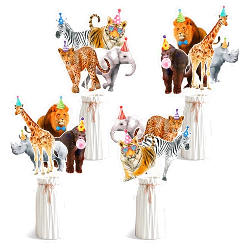 Bessmoso Safari Animals Party Decorations Jungle Animal Centerpiece Sticks Cutouts Table Toppers for Birthday Baby Shower Party Supplies Set of 24