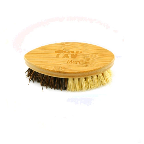 TXV Mart Natural Bamboo Fruits and Vegetable Brush Scrubber with Coconut Fibre and Sisal Bristles | Multi Purpose Bamboo Cleaning Brush | Clean Potatoes Corn Beets Carrots Kitchen