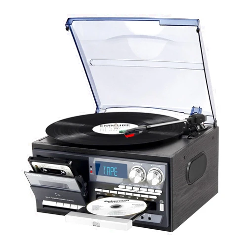 Pareiko 9 in 1 Vinyl 3 Speed Record Player with Bluetooth Turntable for Vinyl with Built-in Speakers USB Playback CD Cassette FM AM Raido Aux in RCA Out Vintage