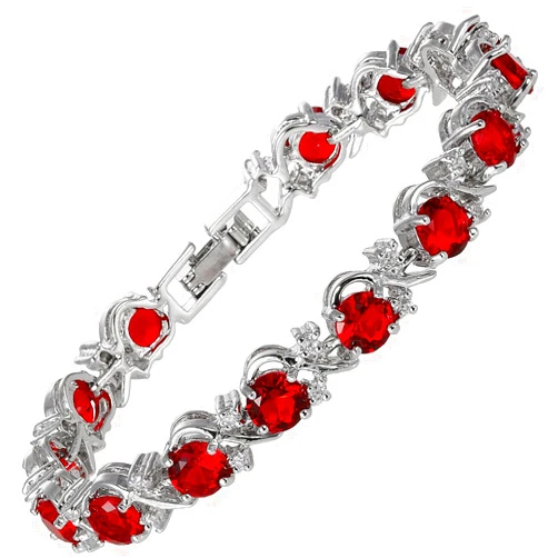 RIZILIA BLOSSOM Tennis Bracelet & Round Cut CZ [6 Colors available] in White Gold Plated, 7