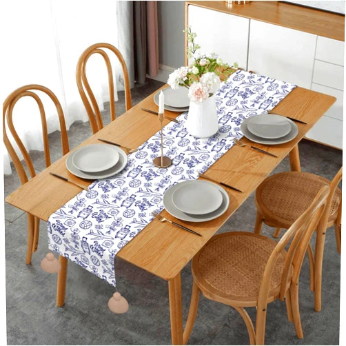 Pevtufa Linen Table Runner, Farmhouse Macrame Table Runners 14 X 60inches for Dining Table Decor, Wedding, Party and Dresser Decor-World Travel2