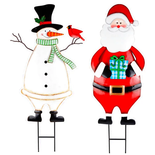 Hausse 2 Pack Christmas Garden Metal Stakes, 31.5 Inch Decorative Snowman and Santa Claus, Xmas Yard Signs for Outdoor Decorations, Holiday New Year Home Decor for Lawn Pathway Patio