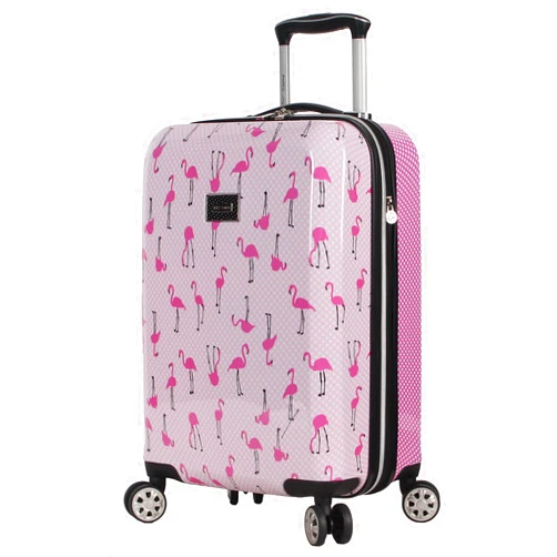 Betsey Johnson Designer 20 Inch Carry On - Expandable (ABS + PC) Hardside Luggage - Lightweight Durable Suitcase With 8-Rolling Spinner Wheels for Women (20in, Flamingo Strut)