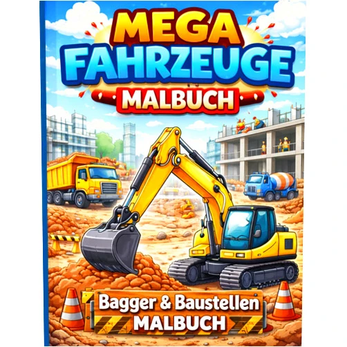 Magische Malwelt Bagger & Baustellen Malbuch: 24 starke Baustellenfahrzeuge zum Ausmalen für Kinder | Bagger, Kräne, LKW und Baumaschinen (Mega Fahrzeuge Malbuch) (German Edition)