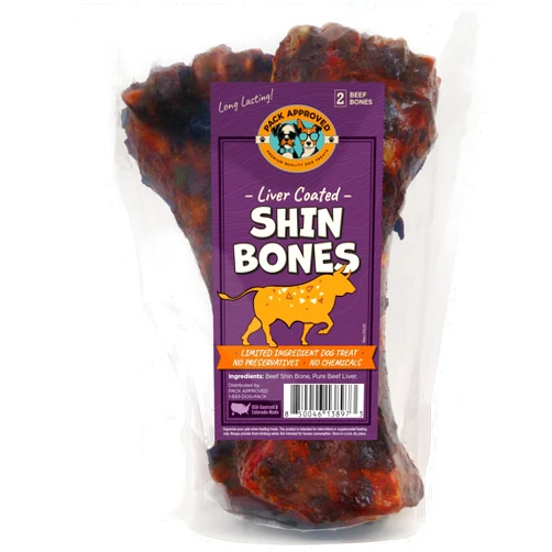 Pack Approved Beef Shin Bones for Dogs - Liver Coated Long Lasting Dog Chews for Aggressive Chewers - Rawhide-Free Big Bones for Large Dogs - Healthy Large Dog Bone (2 Pack)