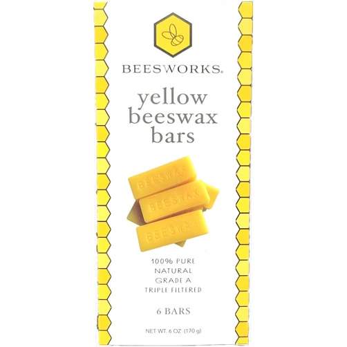 Beesworks Yellow Beeswax Bars (6 oz) | 100% Pure, Cosmetic Grade, Triple-Filtered Beeswax for DIY Skin Care, Lip Balm, Lotion and Candle Making (1 oz Bars - Pack of 6)