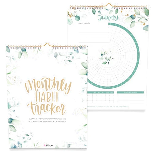 bloom daily planners Hanging Habit Tracking Calendar – Undated 12 Month Inspirational Habit Tracker for Daily, Weekly & Monthly Goals (8” x 10”) Motivational Productivity Tool - Greenery
