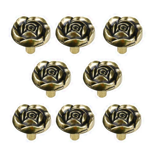 Joyindecor Antique Rose Flower Cabinet Knobs, Vintage Kitchen Shabby Chic Zinc Alloy White Drawer Pull Handles for Dresser Vanity Nightstand Cupboard Wardrobe, 8 Pack (Bronze)