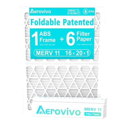 AErovivo 16x20x1 Air Filter MERV 11, 6 Pack Refills with 1 Foldable ABS Frame, Reusable AC HVAC Furnace Filter (Actual Size: 15.59 x 19.56 x 0.78 in)