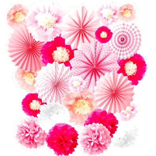 WILLBOND 24 Pcs Paper Fans Decoration Set, Including 12 Tissue Flowers, 6 Hanging Fans Garlands Decoration, 6 Paper Poms Ball Decor Flowers Kit for Christmas Wedding Birthday Baby Shower(Rose Pink)