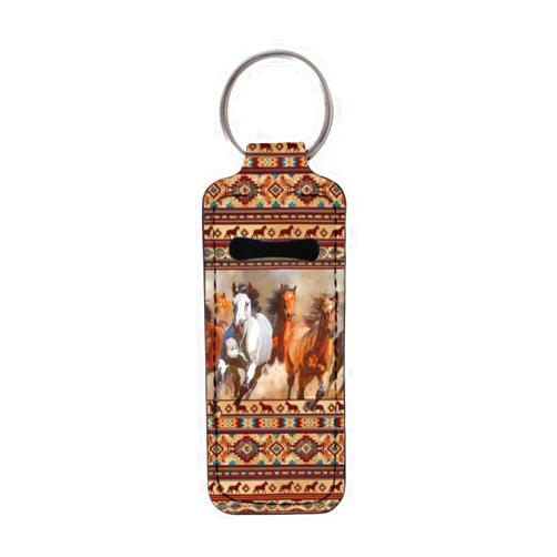 Youngerbaby Western Aztec Horse Travel Lip Balm Holder Keychain Lipstick Keychain Chapstick Holder Keychains Lipstick Holder Chapstick Key Chain Holders
