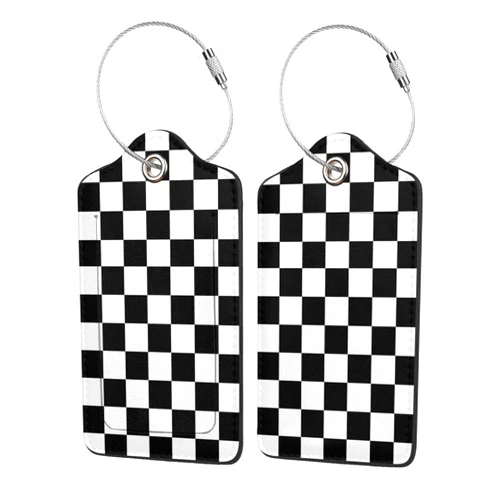 SUILCEUT 2P Black White Plaid Lines Race Grid Checkered Flag Luggage Tags Privacy Cover ID Label with Stainless Steel Loop and Address Card for Travel Bag Suitcase Funny Cute Man Women Kids