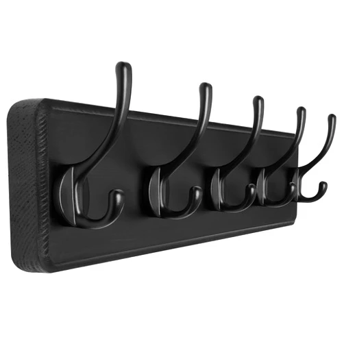 SKOLOO Rustic Wall Mounted Coat Rack, Pine Solid Wood Coat Hook Hanger - 5 Hooks for Hanging Clothes Robes Towels Coats