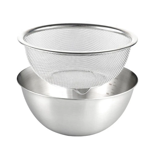 Bothyi 2Pcs Fruit Vegetable Washing Basket, 304 Stainless Steel Microporous Colander with Mixing Bowl, Drainer Basket with Basin for Food Prep Fruit, 24cm