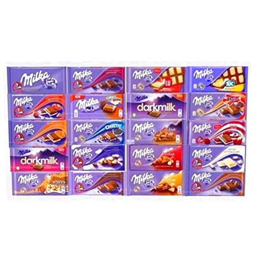 Milka Chocolate Assortment Variety Pack 20 Different Pcs. Full Size Bars (Randomly Selected)