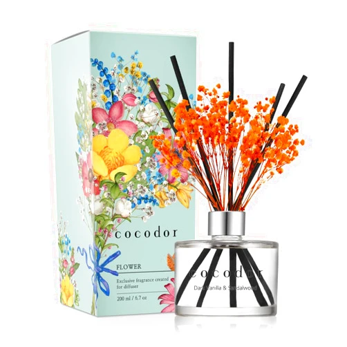 Cocod'or COCODOR Flower Reed Diffuser Set / 6.7oz / Dark Vanilla&Sandalwood/Scent Diffuser with Sticks Home Fragrance Reed Diffuser for Bathroom Shelf Decor