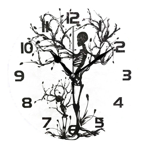 AUUXVA Skull Skeleton Tree Wall Clock Silent Non-Ticking,Halloween Gothic 9.5 Inch Round Wall Clock Battery Operated Clock Decor for Home Wall Bathroom Kitchen Bedroom Living Room Office Classroom Patio