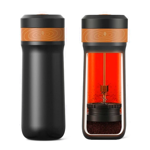 Encoola Portable French Press Travel Coffee Maker 14oz/400g Mini French Press Mug Insulated Filter Coffee Cup Double-Layer Insulated Four-Layer Filter Mesh