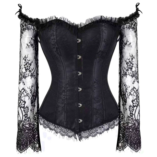 Jutrisujo Corset Tops for Women with Sleeves Bustier Tank Overlay Lace Floral Sexy Costumes