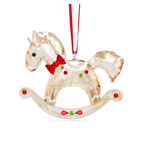 SWAROVSKI Rocking Holiday Cheers Rocking Horse Hanging Ornament, Gold-Tone, White, Red and Green Crystals, Part of The Holiday Cheers Collection