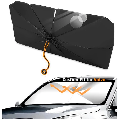 Xilyilzil Custom-Fit for Volvo Windshield Sun Shade Umbrella, 2024 Upgraded Pull Ring Handle Foldable Front Window Cover Sun Visor, UV Rays Blocker, Designed for Volvo Accessories (for Volvo XC40)
