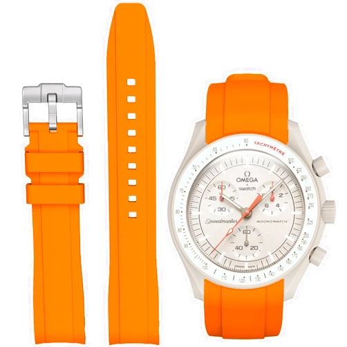Stanchev Strap for MoonSwatch Watch,Curved Rubber Replacement Band Compatible With Omega X Swatch Speedmaster Moonswatch Watch 20mm,Soft Swatch Omega Strap for Men Women