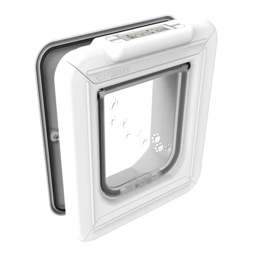 Cat Mate Elite I.D. Disc Cat Door with Timer Control, LCD Display, 4-Way Locking Options, Durable Polymer Construction -White
