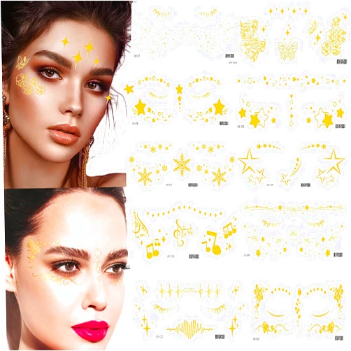 Generic 10 Sheets Face Tattoos Stickers Metallic GlitteTemporary Freckles Tattoos for Women Girls, for Fairy, Princess, Halloween Costume, Christmas Accessories, Gold