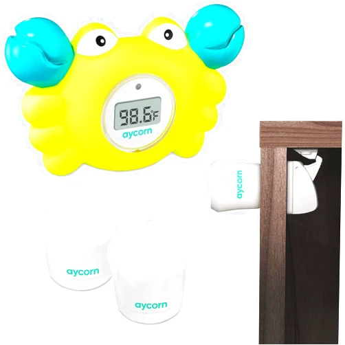 Aycorn Baby Safety Kit - Digital Byby Bath Thermometer and Safety Magnetic Child Locks for Cabinets (10 pack + 2 Keys)