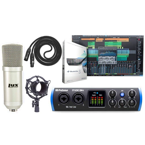 PreSonus Studio 24c 2x2 USB Type-C Audio/MIDI Interface and Studio One Artist Software kit with Condenser Microphone Shockmount, and XLR Cable