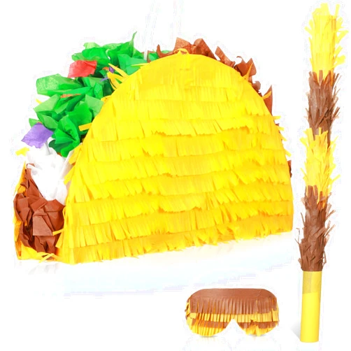 Sratte Taco Piñata Set Mexican Birthday Party Piñatas Decorations Cinco de Mayo Fiesta Theme Piñata with Plastic Stick and Blindfold for Mexican Themed Party Supplies favors, 15 x 8 x 3 Inches