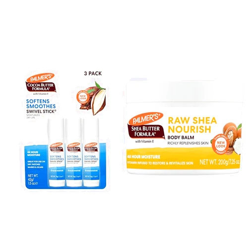 Palmer's Cocoa Butter Moisturizing Swivel Stick (Pack of 3) & Raw Shea Butter Balm for Dry Skin, 7.25 Ounces