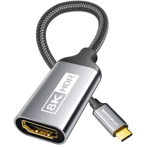 SWITCHFLUX USB-C to HDMI 2.1 Adapter | 8K@60Hz,4K@144Hz,2K@165Hz High-Speed USB Type C 3.1 to HDMI 8K Converter [Thunderbolt 3/4 Compatible] for MacBook Pro/Air,iPad,Galaxy S23 and Other USBC Laptops